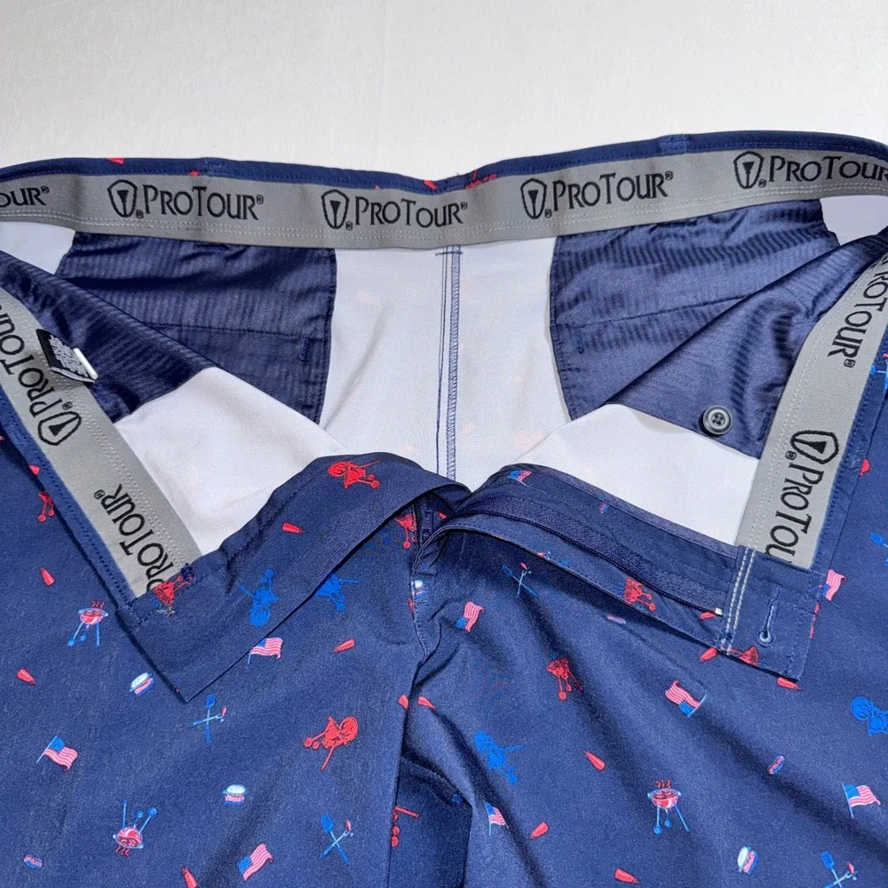 Pro Tour Mens 40 BBQ American Flag Patriotic Summer Performance Shorts Navy Blue
